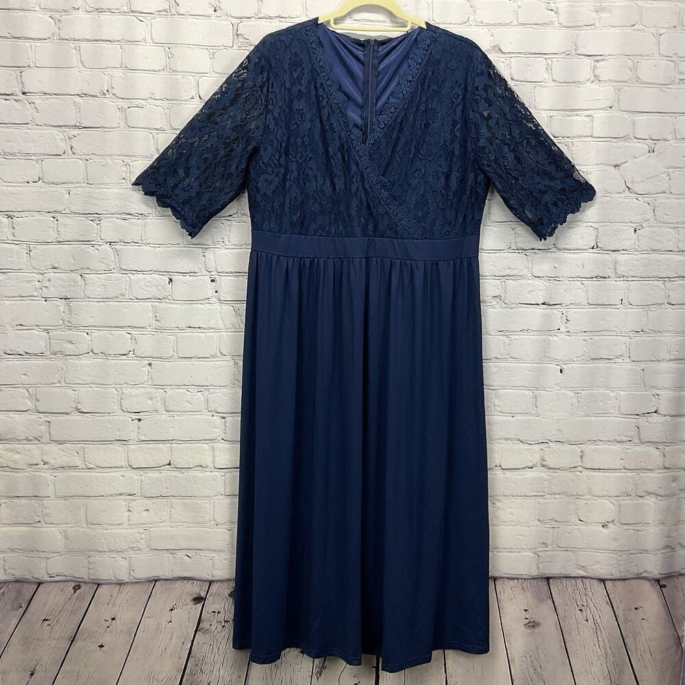 Mother of The Bride/Groom Dress Size 3XL Plus Size Navy Maxi Lace Bodice Formal